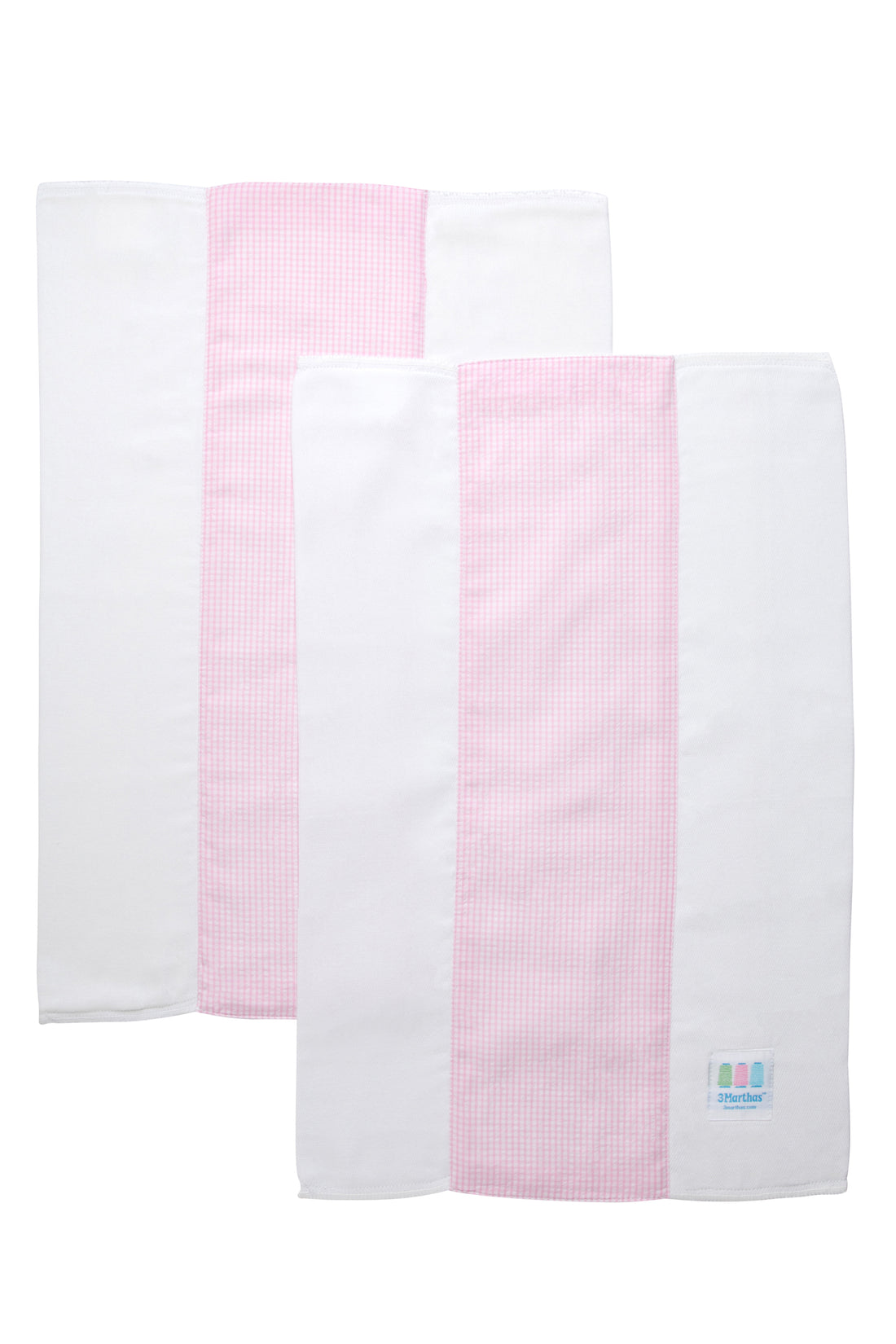Two cotton burp cloths for baby with pink small gingham check fabric, 3 Marthas