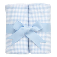 Two cotton burp cloths for baby with blue small gingham check fabric, 3 Marthas