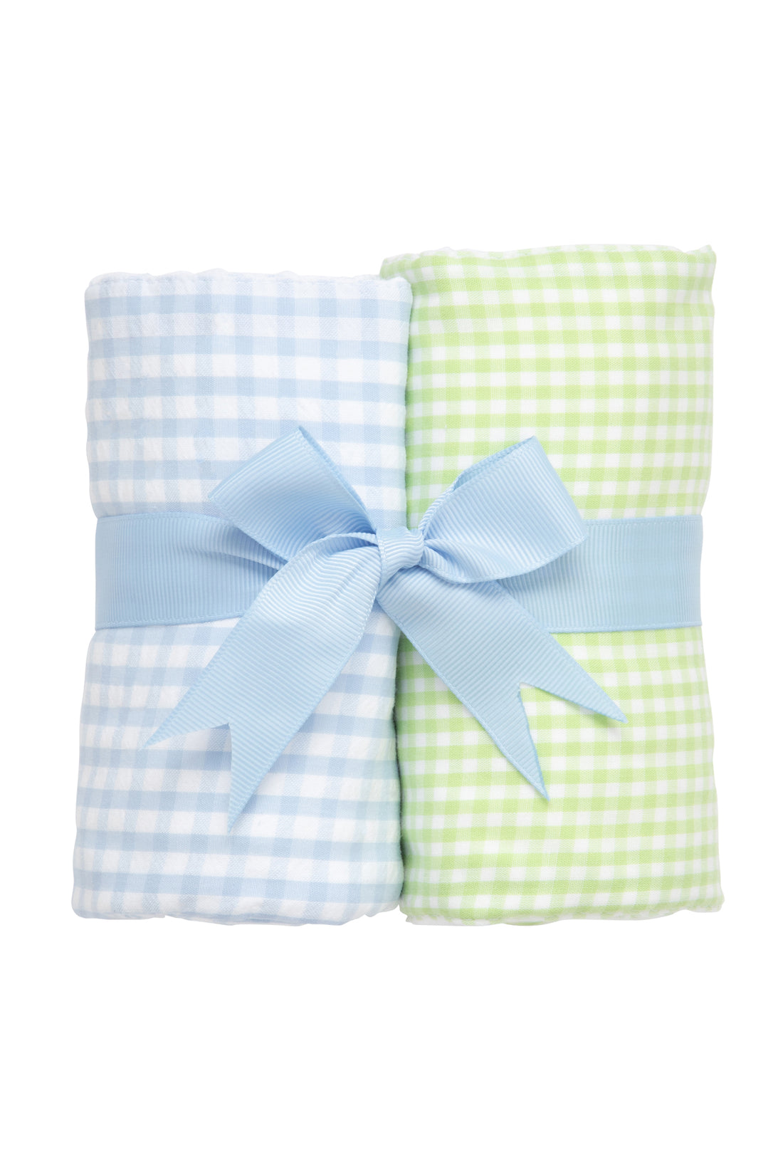 Two cotton burp cloths for baby with blue and green gingham check fabric, 3 Marthas