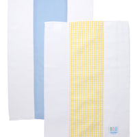 Two cotton burp cloths for baby with blue solid and yellow gingham check fabric, 3 Marthas