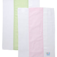 Two cotton burp cloths for baby with pink and green gingham check fabric, 3 Marthas