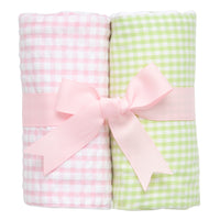 Two cotton burp cloths for baby with pink and green gingham check fabric, 3 Marthas