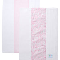 Two cotton burp cloths for baby with pink floral print and seersucker stripe fabric, 3 Marthas