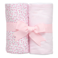 Two cotton burp cloths for baby with pink floral print and seersucker stripe fabric, 3 Marthas