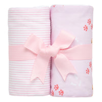 Two cotton burp cloths for baby with pink puppy print and pink seersucker stripe fabric, 3 Marthas
