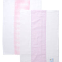 Two cotton burp cloths for baby with pink dot print and pink gingham check fabric, 3 Marthas