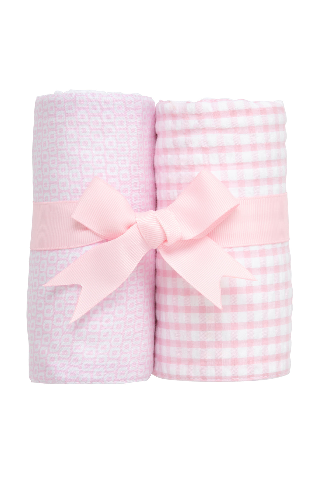Two cotton burp cloths for baby with pink dot print and pink gingham check fabric, 3 Marthas