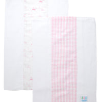 Two cotton burp cloths for baby with pink sailboat print and pink gingham check fabric, 3 Marthas