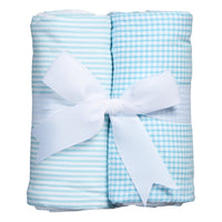 Two cotton burp cloths for baby with aqua stripe and gingham fabric, 3 Marthas