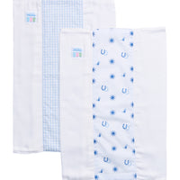 Two cotton burp cloths for baby with blue cowboy and gingham fabric, 3 Marthas