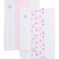 Two cotton burp cloths for baby with pink cowgirl and gingham fabric, 3 Marthas