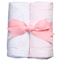 Two cotton burp cloths for baby with pink teddy bear toile and stripe fabric, 3 Marthas