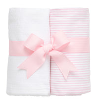 Two cotton burp cloths for baby with pink and white seersucker stripe fabric, 3 Marthas
