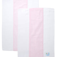 Two cotton burp cloths for baby with pink gingham check and seersucker stripe fabric, 3 Marthas