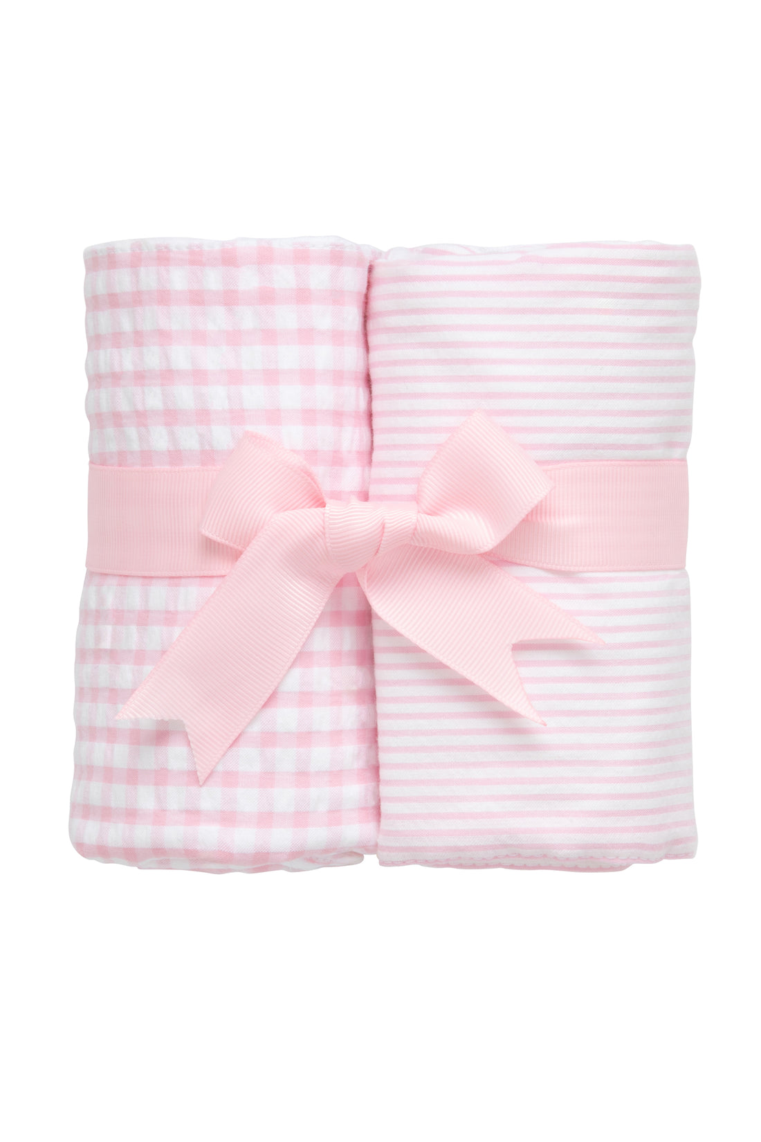 Two cotton burp cloths for baby with pink gingham check and seersucker stripe fabric, 3 Marthas