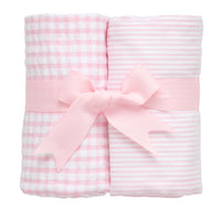 Two cotton burp cloths for baby with pink gingham check and seersucker stripe fabric, 3 Marthas