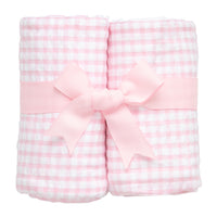 Two cotton burp cloths for baby with pink gingham check fabric, 3 Marthas