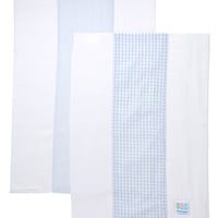 Two cotton burp cloths for baby with blue gingham check and seersucker stripe fabric, 3 Marthas