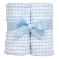 Two cotton burp cloths for baby with blue gingham check fabric, 3 Marthas