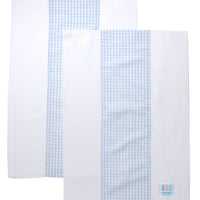 Two cotton burp cloths for baby with blue gingham check fabric, 3 Marthas