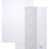 Two cotton burp cloths for baby with white seersucker stripe and gray gingham check fabric, 3 Marthas