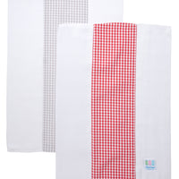 Two cotton burp cloths for baby with gray and red gingham check fabric, 3 Marthas
