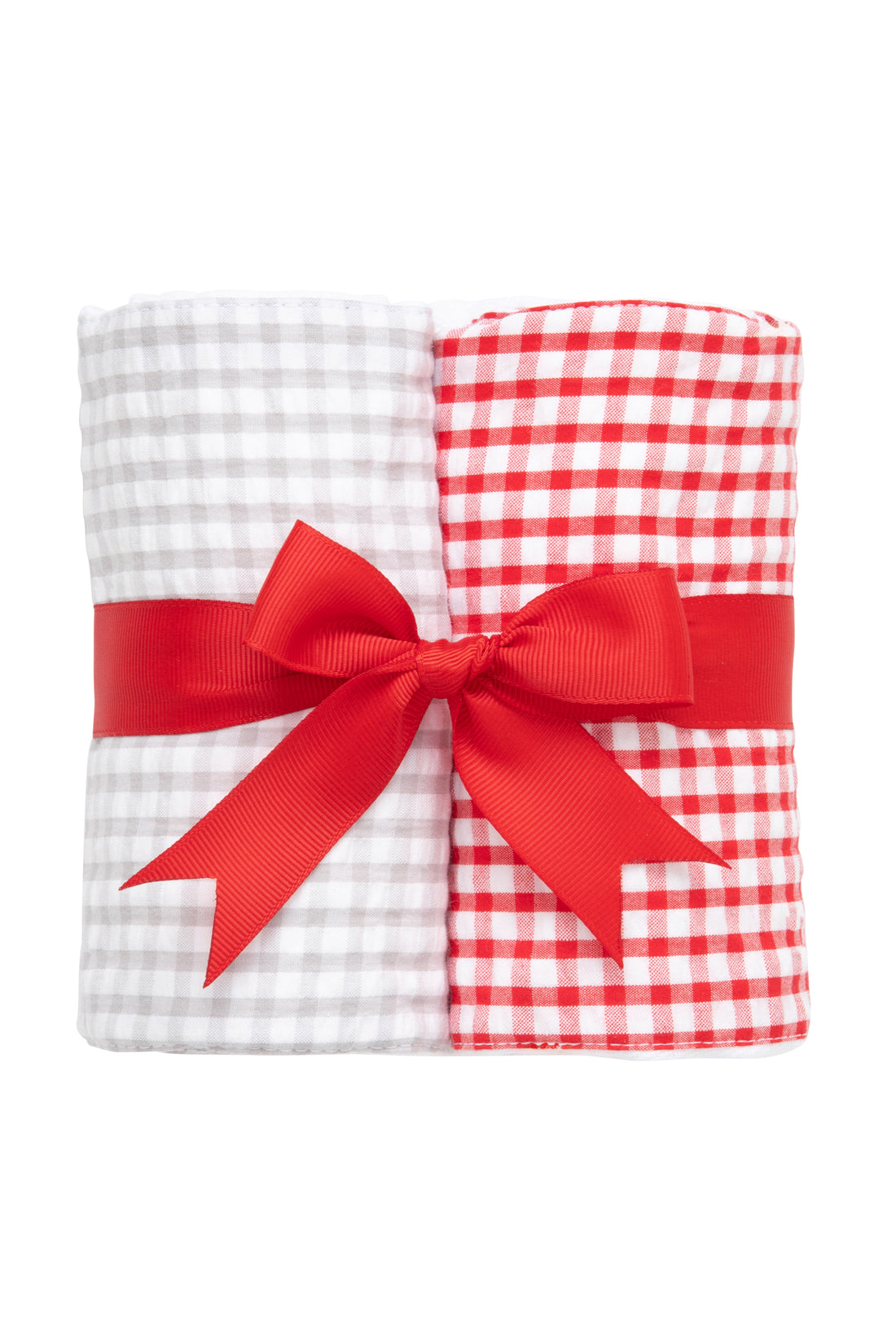 Two cotton burp cloths for baby with gray and red gingham check fabric, 3 Marthas