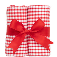 Two cotton burp cloths for baby with red gingham check fabric, 3 Marthas