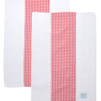 Two cotton burp cloths for baby with red gingham check fabric, 3 Marthas