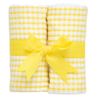 Two cotton burp cloths for baby with yellow gingham check fabric, 3 Marthas