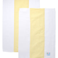 Two cotton burp cloths for baby with yellow gingham check fabric, 3 Marthas