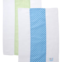 Two cotton burp cloth for baby with blue dot print and green gingham check fabric, 3 Marthas