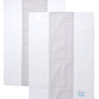 Two cotton burp cloths for baby with gray dot print and gray gingham check fabric, 3 Marthas