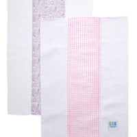 Two cotton burp cloths for baby with pink floral and gingham check fabric, 3 Marthas