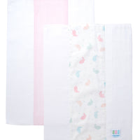 Two cotton burp cloths for baby with pastel bunny print and pink seersucker stripe fabric, 3 Marthas