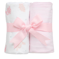 Two cotton burp cloths for baby with pastel bunny print and pink seersucker stripe fabric, 3 Marthas