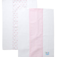 Two cotton burp cloths for baby with pink bow print and gingham check fabric, 3 Marthas