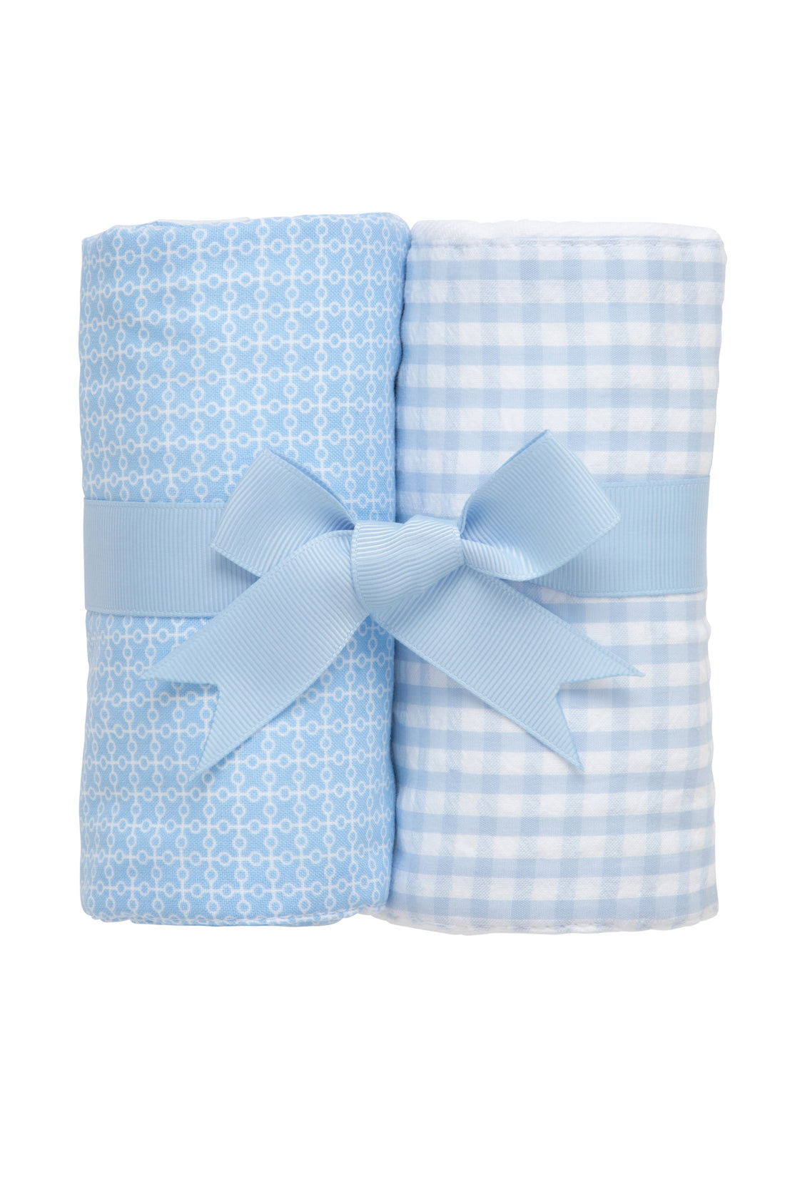 Two cotton burp cloth for baby with blue grid dot print and blue gingham check fabric, 3 Marthas