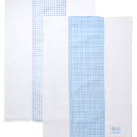 Two cotton burp cloth for baby with blue grid dot print and blue gingham check fabric, 3 Marthas