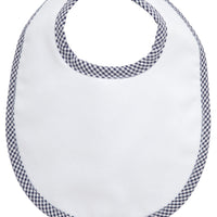 Cotton pique and terry bib with navy small gingham check trim, 3 Marthas