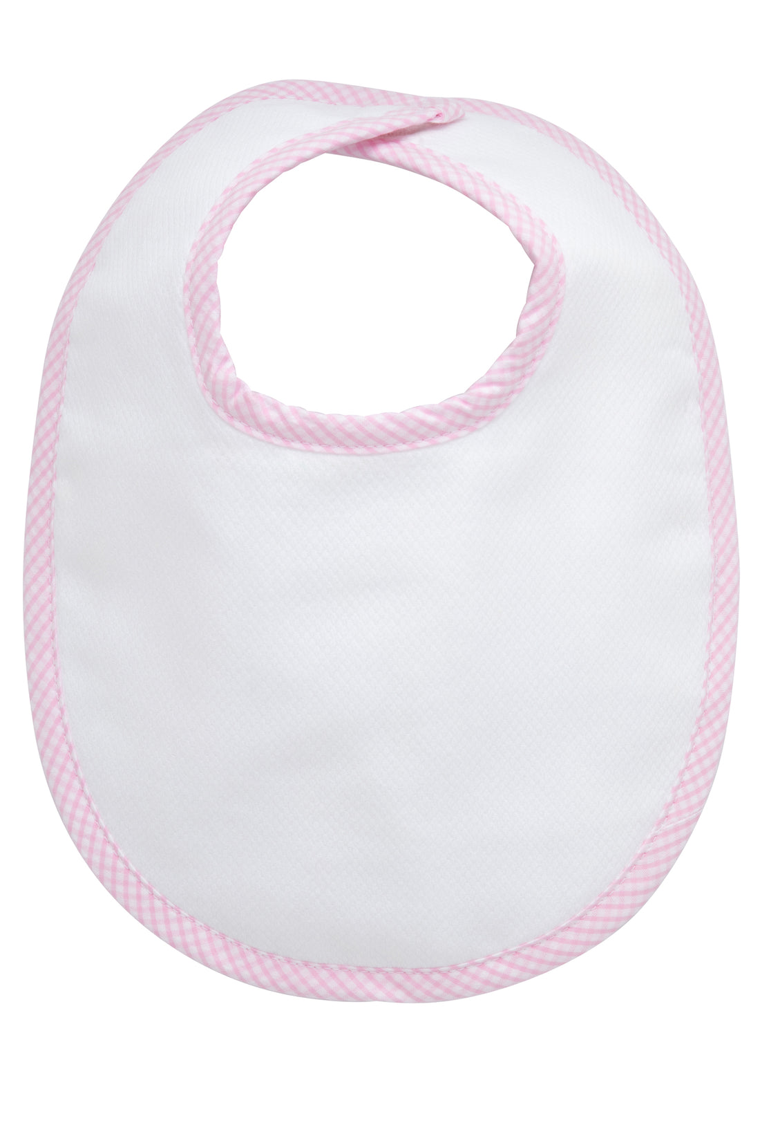 Cotton pique and terry bib with pink small gingham check trim, 3 Marthas