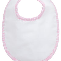 Cotton pique and terry bib with pink small gingham check trim, 3 Marthas