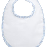 Cotton pique and terry bib with blue small gingham check trim, 3 Marthas