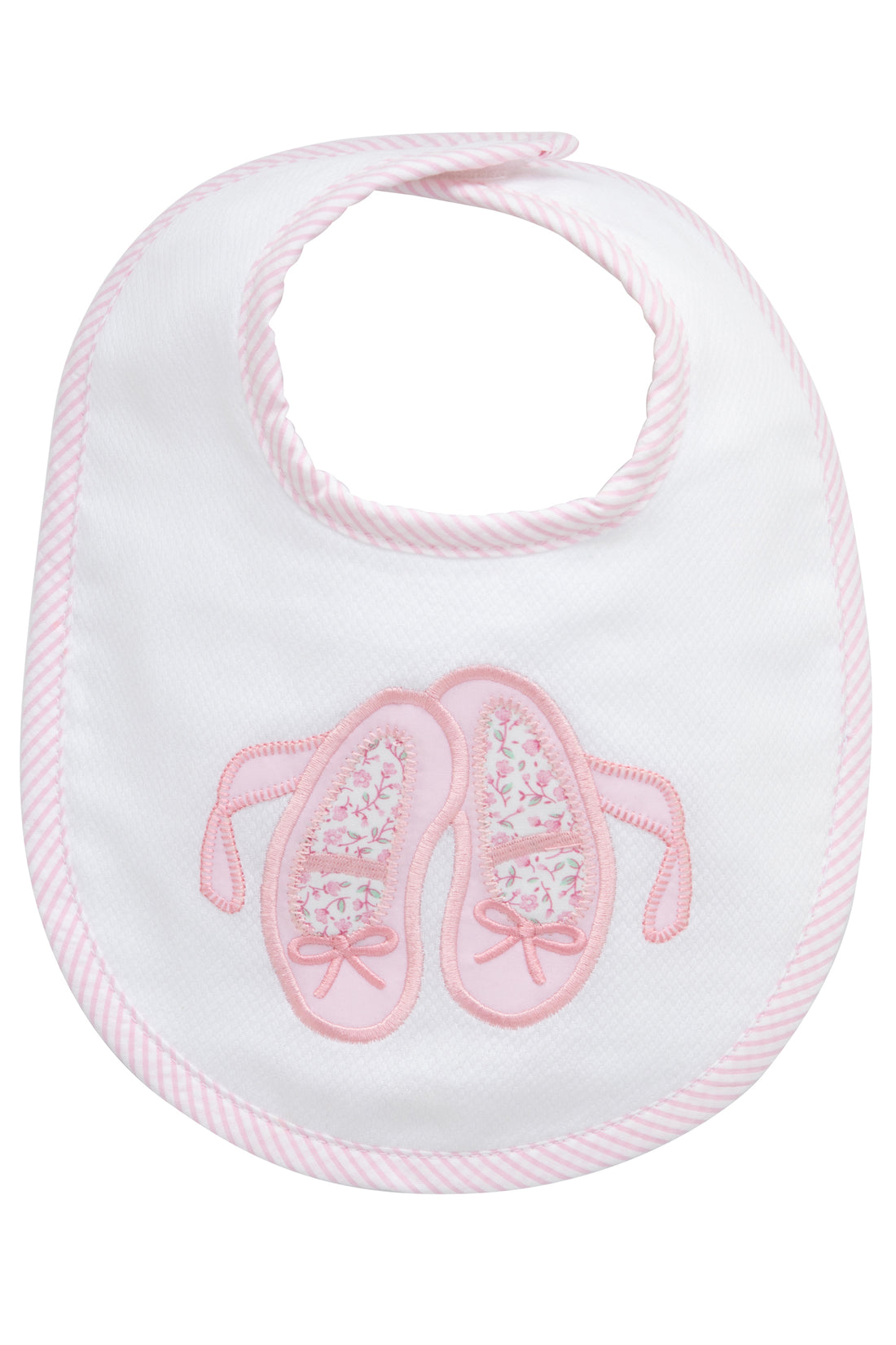Cotton pique and terry bib with pink bow and floral ballet slippers applique, 3 Marthas