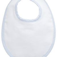 Cotton pique and terry bib with blue seersucker stripe trim, 3 Marthas