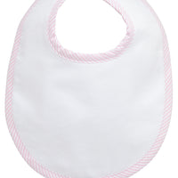 Cotton pique and terry bib with pink seersucker stripe trim, 3 Marthas