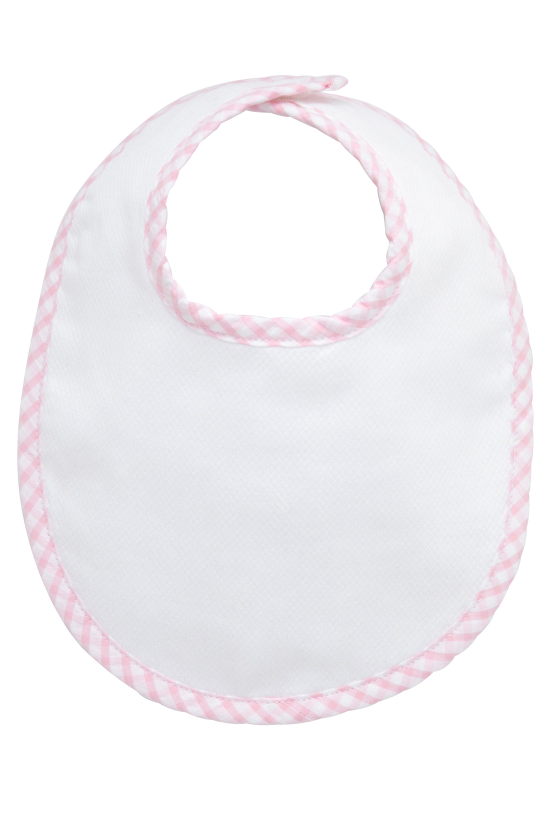 Cotton pique and terry bib with pink gingham check trim, 3 Marthas