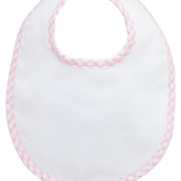 Cotton pique and terry bib with pink gingham check trim, 3 Marthas