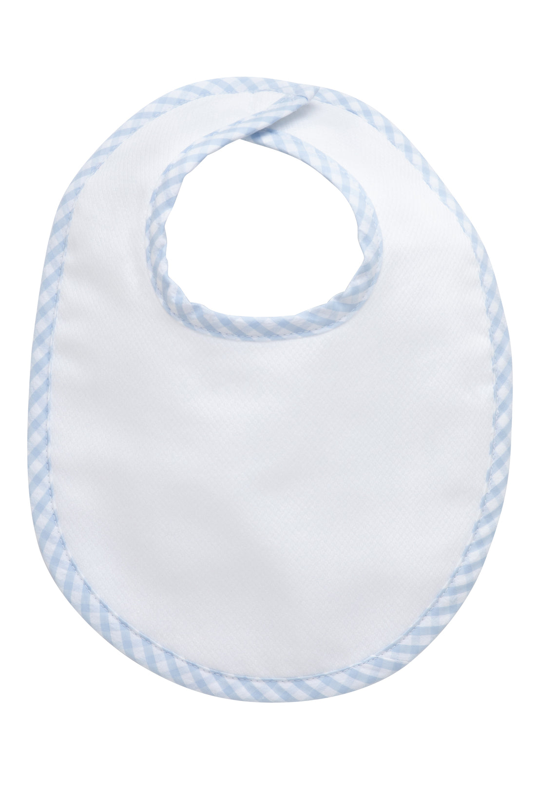 Cotton pique and terry bib with blue gingham check trim, 3 Marthas