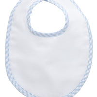 Cotton pique and terry bib with blue gingham check trim, 3 Marthas